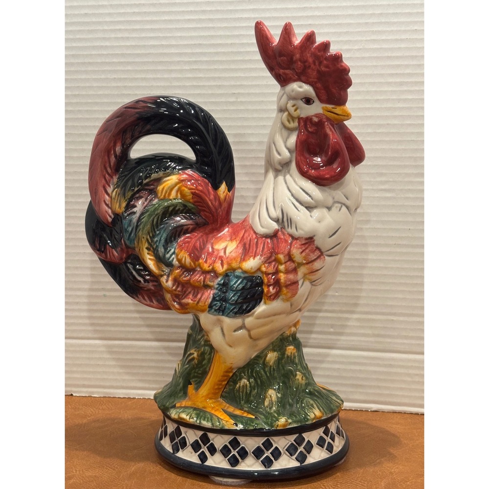 CBK Ltd 1998 Vintage Ceramic Rooster Figurine Farmhouse Decor Red White 12"